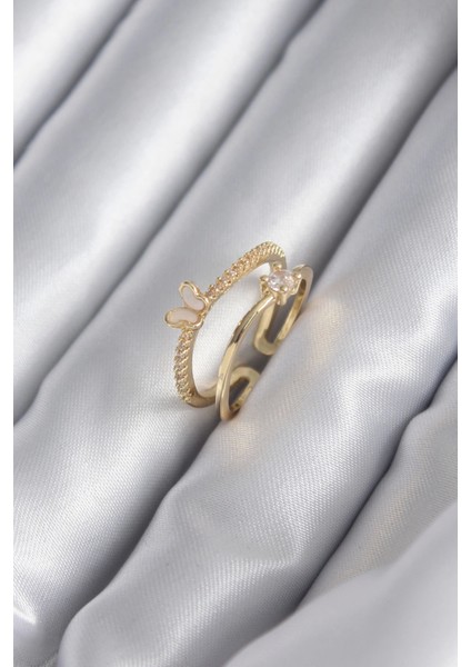 Bfs Pirinç Gold Renk Zirkon Taş Detay Kelebek Model Kadın Yüzük