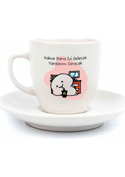 Tasarım Kahve Bana Iyi Gelecek Yaralarımı Saracak Krem Türk Kahvesi Fincanı - Hediye Seramik Türk Kahvesi Fincanı