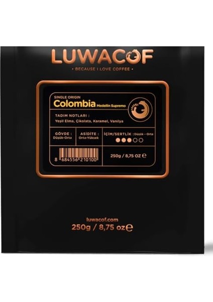 Luwacof Colombia Medellin Supremo Yöresel Kahve (Öğütülmüş Filtre Kahve) 250 gr