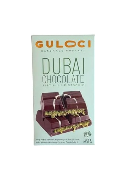 Gulocı Dubai Çikolatası - Antep Fıstıklı Tahinli Kadayıf Dolgulu Sütlü Çikolata - 200 gr fiyatları