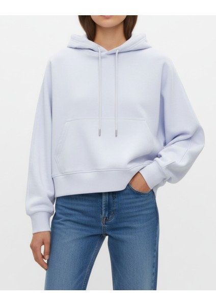 Kadın Oversize Üç Iplik Şardonlu Yarasa Kol Kapüşonlu Crop Sweatshirt