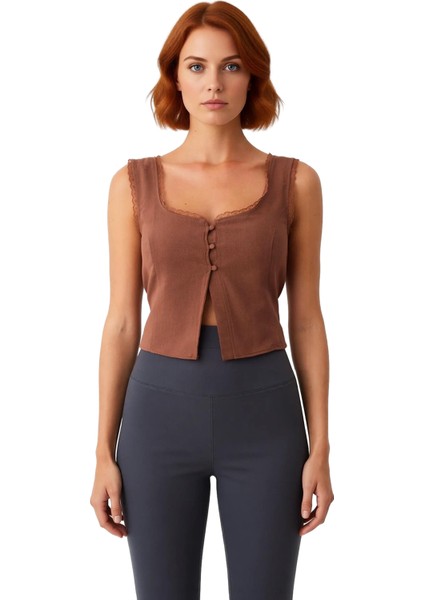 Flamlı Pamuk Dokuma Bluz Basic Kolsuz Kare Yaka Crop Fitted Rahat Kullanım ve Şık fiyatları