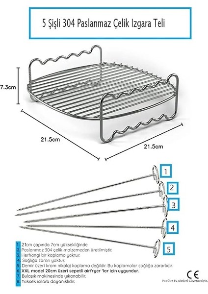 Izgara Teli ve Şiş Takım Airfryer Xxl Combi HD9875, HD9880 Ile Uyumlu indirimleri