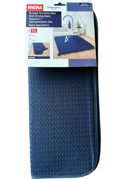 Bulaşık Matı Süper Emici Bulaşık Kurutma Matı 44X36CM Tezgah Üstü Bulaşık Matı, 2'li Set, Lacivert