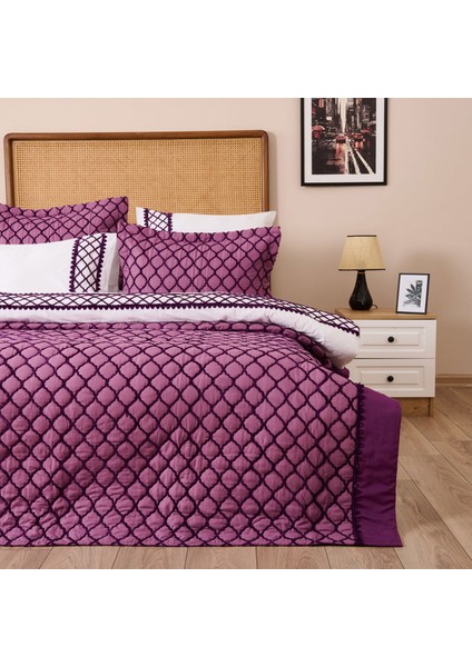 Store Fiona Çift Kişilik 7 Parça Yatak Örtüsü Seti - Mürdüm