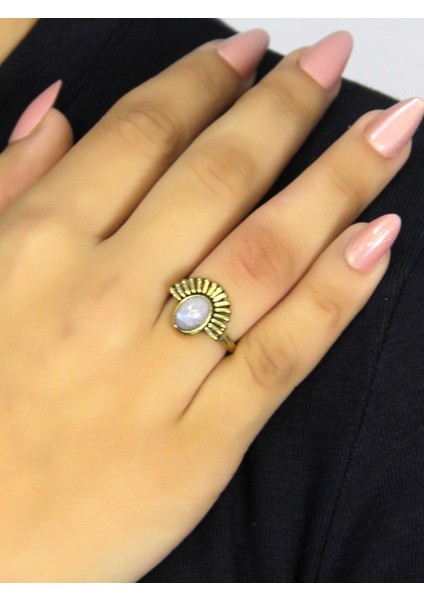 Doğal Taş Aytaşı Doğal Taşlı Antik Model Kadın Ayarlanabillir Yüzük EUY82AY