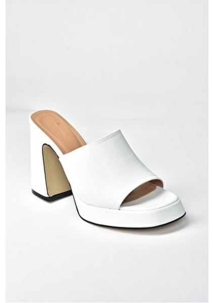 Beyaz Kadın Kalın Topuklu Terlik Suni Deri Neolit Taban ile Şık Tasarım indirimleri