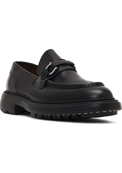Erkek Siyah Tokalı Kalın Tabanlı Deri Loafer 25WFD605518