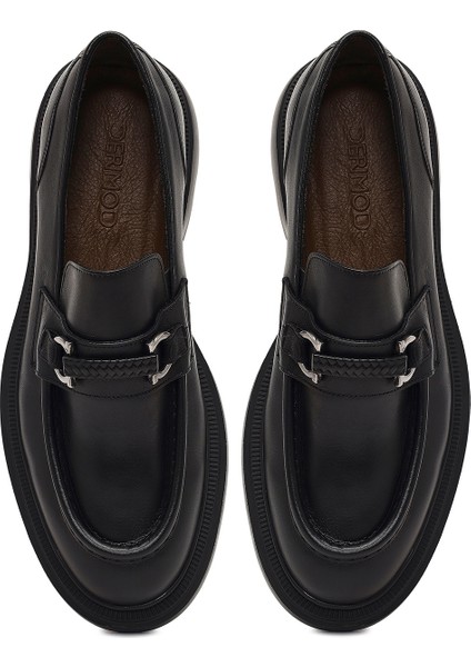 Erkek Siyah Tokalı Kalın Tabanlı Deri Loafer 25WFD605518