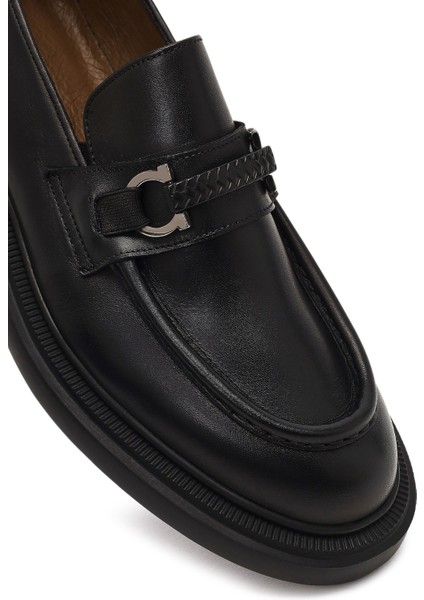 Erkek Siyah Tokalı Kalın Tabanlı Deri Loafer 25WFD605518