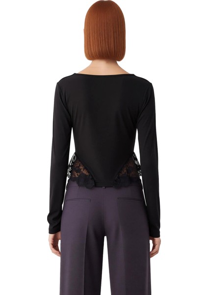 Kadın Fitted Uzun Kollu Örme Bluz Kare Yaka ve Dantel Detaylı Kaliteli Şık Rahat Modern Zarif fiyatları