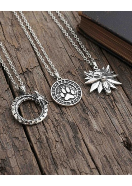 3'lü Erkek Kolye Kurt Yılan ve Ayı Pençesi Tasarım Erkek Kolye Hediye Kolye