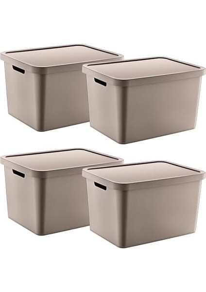 4'lü Set Stafi Çok Amaçlı Kapaklı Kutu Terra 18 Lt - Bej, Çok Amaçlı Kapaklı Kutu, Ev-Ofis-Depo Için, Kapaklı Saklama Kutusu modelleri