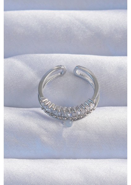 Pirinç Gümüş Renk Sedefli Zirkon Taşlı Su Yolu Model 2li Görünüm Ayarlanabilir Yüzük fiyatları