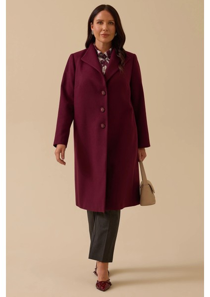 Kadın Büyük Beden Düğmeli Kaşe Kaban 4001 Bordo fiyatları