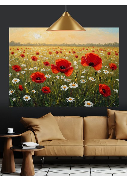 Kırmızı Gelincik Tarlası Manzara Dekoratif Kanvas - Mdf Ahşap Tablo indirimleri