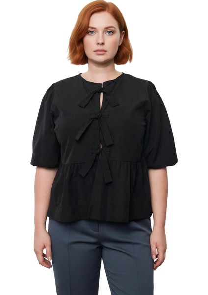 Kadın Kahverengi Düz Desenli Dokuma Bluz Uzun Boy A Line Siluet Cool & Comfort Persona Truvakar Kol modelleri