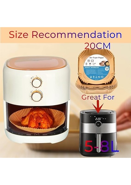 Sıcak Hava Fritözleri Için Fırın Kağıdı, 100 Adet Airfryer Pişirme Kağıdı, Yapışmaz, Yağa Dayanıklı, Suya Dayanıklı Hava Fritözü, Tek Kullanımlık Parşömen Kağıdı, Fırın ve Mikrodalga Için fiyatları