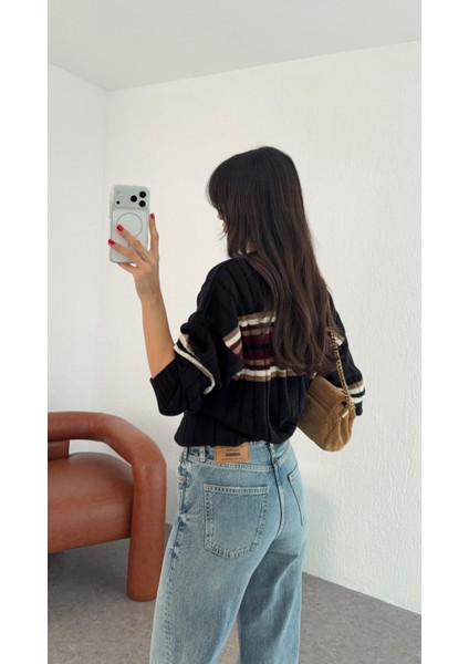 Bordo Çizgili Siyah Kazak fiyatları