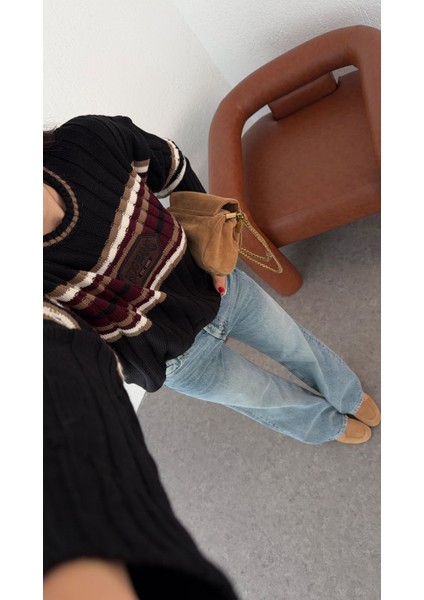 Bordo Çizgili Siyah Kazak modelleri