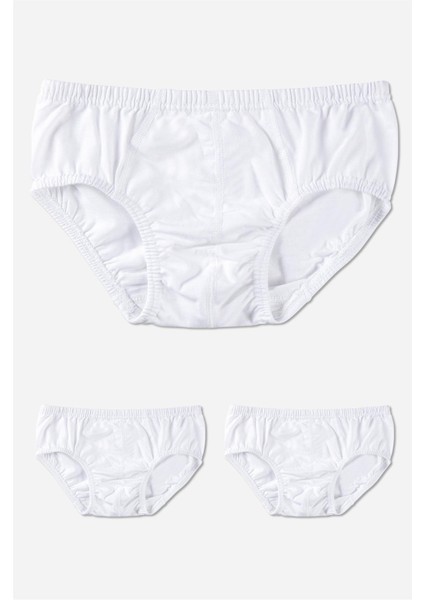 Erkek Çocuk Pamuklu Klasik Düz Lastikli Külot 3'lü Paket Beyaz