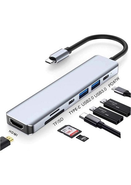 Daytona Aırsky HC-13C Macbook Uyumlu Type-C To 2* USB 3.0 Sd Tf 4K Hd 1080P HDMI Pd Kart Okuyucu Çevirici Hub Adaptör