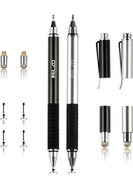 3'ü 1 Arada Kapasitif Disk Kalemi Jel Kalem Combo Dokunmatik Ekran Tabletler Için 4 Değiştirilebilir Disk Ucu ve 2 Yedek Fiber Ucu ile 2 Adet Samsung Galaxy/yüzey/iphone/ipad/lg ve Daha Fazlası