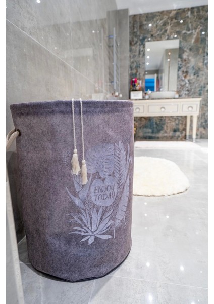 Torbalı ve Kulplu Püskül Detaylı Düzenleyici Çok Amaçlı Organizer Keçe Sepet -03631 ( Lisinya )