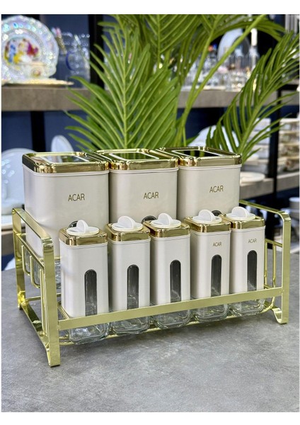 Mabel Vakum Kapaklı 8 Li Gold Metal Baharat Takımı