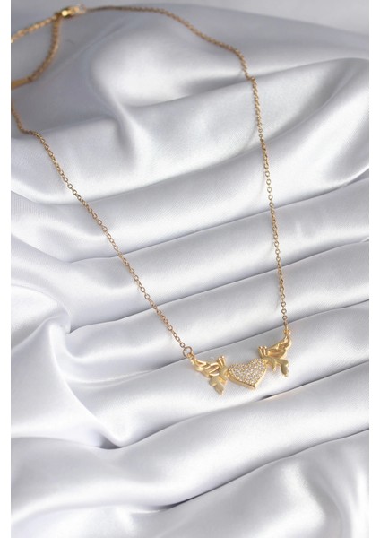Bfs 316L Çelik Gold Renk Zirkon Taşlı Kanatlı Kalp Model Kadın Kolye fiyatları