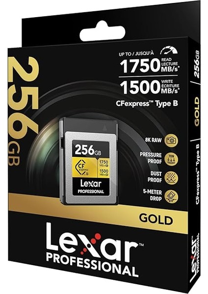 256GB Profesyonel Cfexpress Tip B Hafıza Kartı Gold Serisi, 1750MB/S'YE Kadar Okuma, Ham 8k Video Kaydı, Pcıe 3.0 ve Nvme'yi Destekler (LCXEXPR256G-RNENG) modelleri