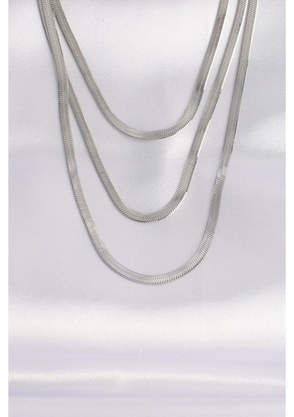 Bfs 316L Çelik Italyan Zincir Gümüş Renk Çoklu Kolye