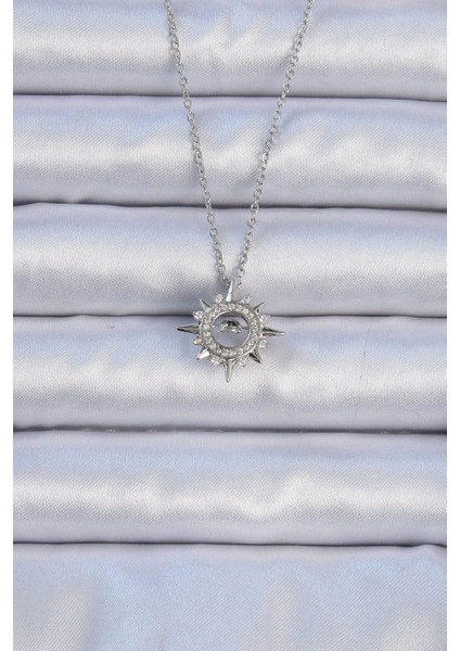 Bfs 316L Çelik Zincir Gümüş Renk Zirkon Taşlı Parlayan Yıldız Kolye