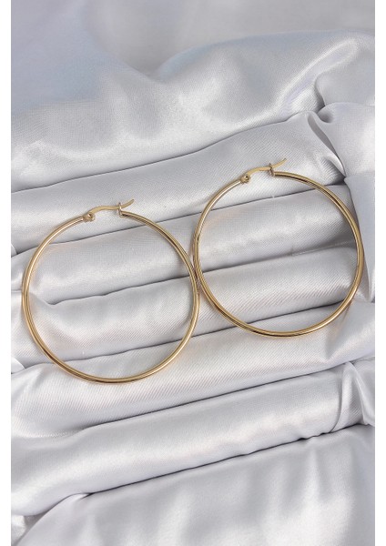 Bfs 316 Çelik Gold Renk 53 mm Halka Model Kadın Küpe