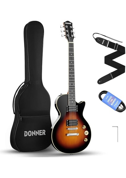 Elektro Gitar Kiti Tam Boy Lp Gitar Başlangıç Seti 91,4 cm Düz Gövde, Çanta, Kayış, Kablolu (Sunburst)