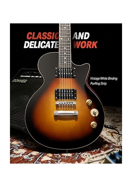 Elektro Gitar Kiti Tam Boy Lp Gitar Başlangıç Seti 91,4 cm Düz Gövde, Çanta, Kayış, Kablolu (Sunburst) indirimleri