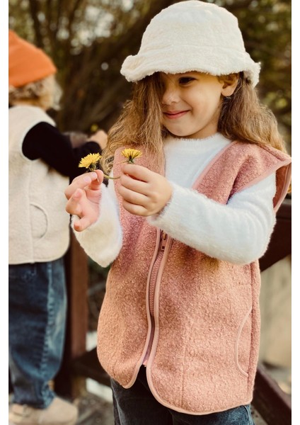 Unisex Çocuk Fermuarlı Cepli Peluş Yelek