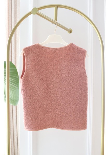 Unisex Çocuk Fermuarlı Cepli Peluş Yelek