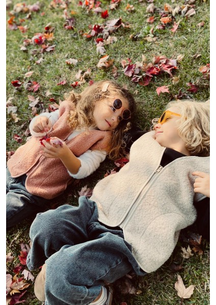 Unisex Çocuk Fermuarlı Cepli Peluş Yelek