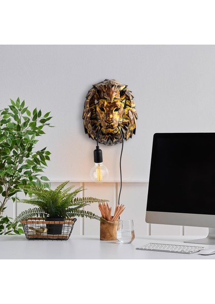 Yak Polyester Aslan Heykel Duvar Apliği Patine, Dekoratif Ambiyans Lamba YAK-029