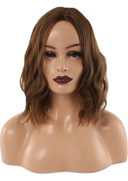 Fiber Sentetik Kısa Dalgalı Perçemsiz Peruk - Kumral