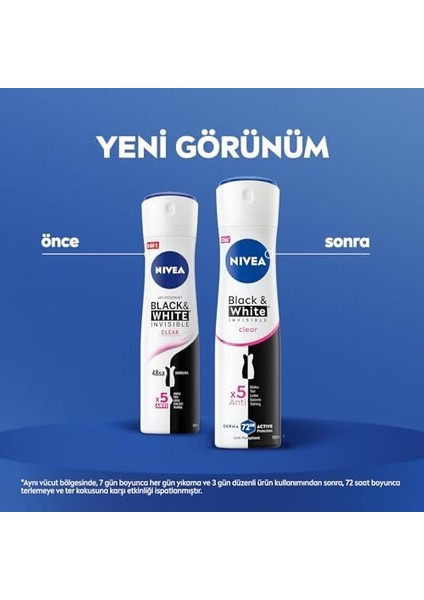 Nıvea Kadın Sprey Deodorant Black&white Invisible Clear 150 Ml,72 Saat Terleme ve Ter Kokusuna Karşı Anti Perspirant Koruma, Çiçek Kokusu,kıyafetlerde Leke Karşıtı, Alkol Içermez