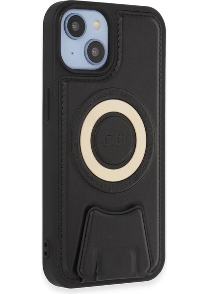 Aksesuar 13 ve 14 Için ile Uyumlu Arkası Deri Görünümlü, Yapıya Sahip Kamera Çerçeveli Ultra Güçlendirilmiş Özellikli Açılır Darbeye Dayanıklı Kılıf (Siyah)