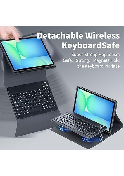 Kılıfı For Samsung Galaxy Tab S10 Fe/s9 Fe 10.9 Inch/galaxy Tab S9 11 Inch 2023, Manyetik Çıkarılabilir Bluetooth Klavye, Kalem Tutucu ve Fare ile Ultra Ince Folio Kılıf (Mavi) fırsatları