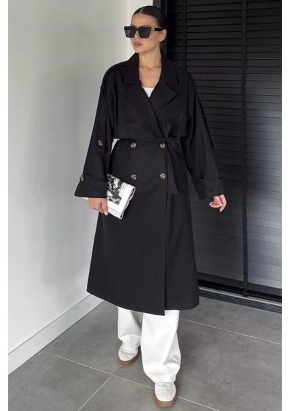 Kadın Iç Astarlı Bel Kuşak Detaylı Çift Cepli Uzun Trençkot P-00018914 fiyatları