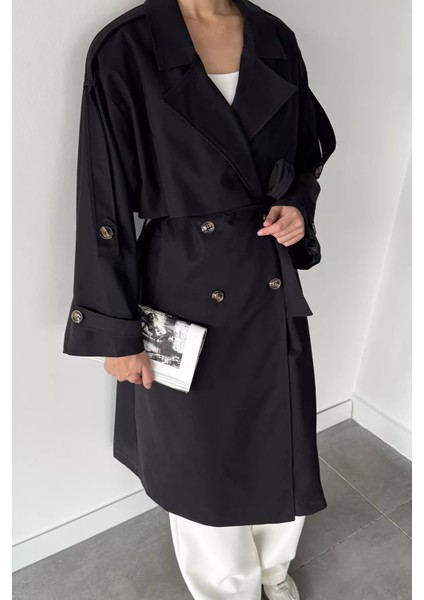 Kadın Iç Astarlı Bel Kuşak Detaylı Çift Cepli Uzun Trençkot P-00018914 modelleri