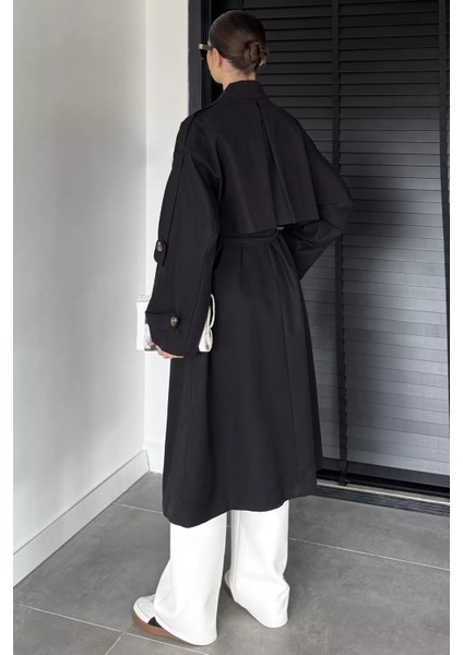 Kadın Iç Astarlı Bel Kuşak Detaylı Çift Cepli Uzun Trençkot P-00018914 fırsatları