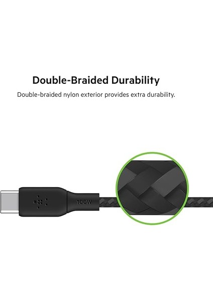 Usb-C Usb-C Usb-If Sertifikalı Çift Örgülü Data ve Şarj Kablosu, 100W, 2 Metre, 25000 Bükülmeye Kadar Dayanıklı, Siyah fırsatları