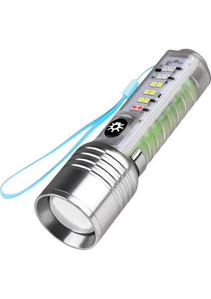 Çakarlı Ledli Şarjlı 9 Uv Işıklı Sos Acil Durum Anahtarlık Mini El Feneri 130 Lümen 3W 47740