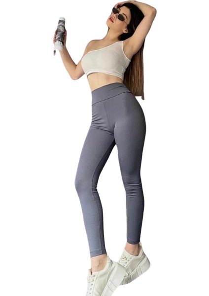 Yüksek Bel Şardonlu Tayt -Gri fiyatları